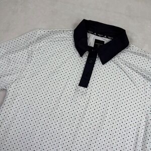 Kenneth Cole Golf Mens 1X White Polka Dot Polo Shirt KQXE50JN3WMX New